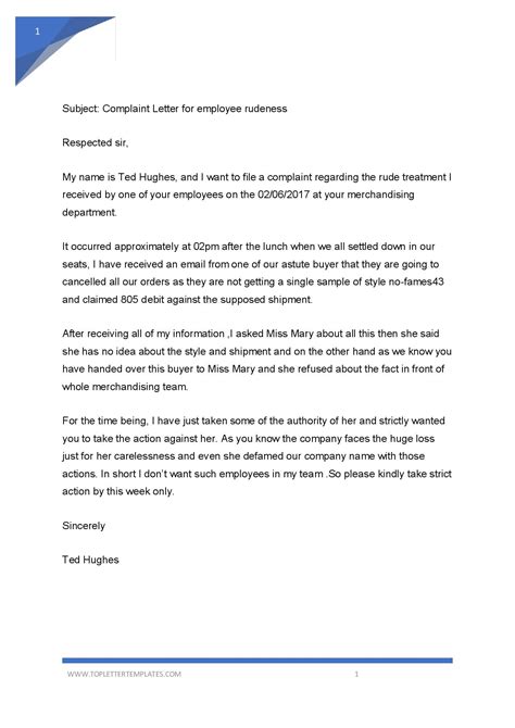 Some examples of . . Sample complaint letter for rude behaviour of coworker